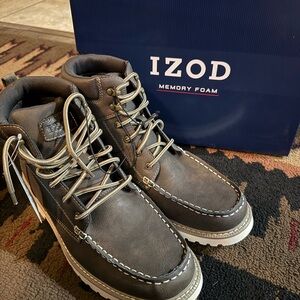 Izod Men's Dark Brown Leather Lace-Up Moc Toe Boots